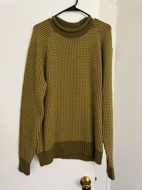 L.L. Bean Signature Organic Cotton Knit Sweater Medium Green Yellow $119 NWT